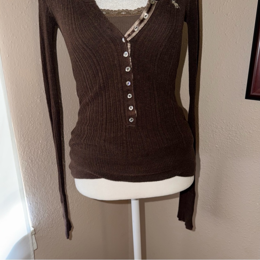 Vintage Y2K Abercrombie & Fitch 2000s Knit Long Sleeve Henley Top - Picture 3 of 6